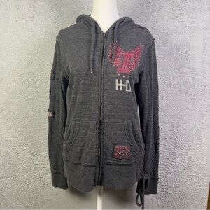 Harley Daviosn Zip Up Hoodie Womens Large Gray American Legend Rebels Patches